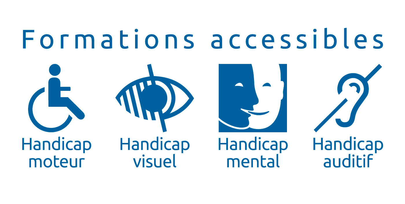 Pictogrammes formations accessibles aux personnes avec handicap.